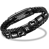 INFUPNET Initial Bracelet For Men With Adjustable Buckle Gifts For Him | Mens Initial Bracelet,Stainless Steel Adjustable Clasp &amp; Soft Leather,Engraved Initial Letter Mens Bracelet Gifts For Men