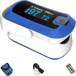 mibest OLED Finger Pulse Oximeter, O2 Meter, Dual Color White/Blue