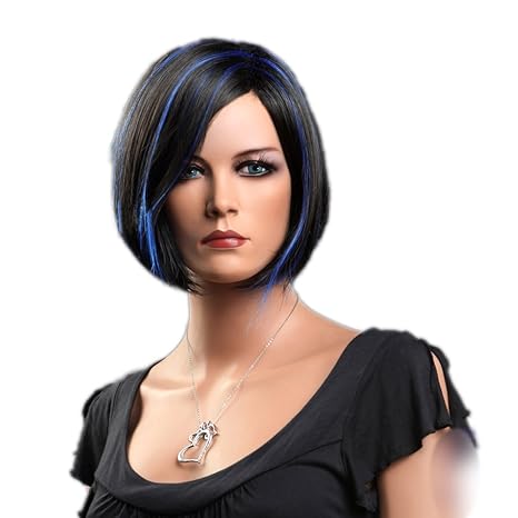 Coolshort Bob Black And Blue Secondary Colors Natural Straight