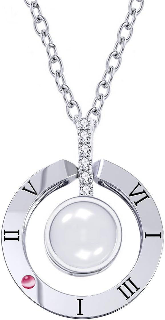 Cuidado925 Sterling Silver Projective Necklace, The Memory of Love Nanotechnology Necklace, DOUYIN Necklace - 100 Different Languages for I Love U