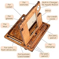 Wooden Docking Station for men iPhone holder Nightstand Men Wood Organizer Cell phone stand Desk Mirror Christmas Gift for men him from wife for dad Husband gifts Mens Organizer Smart Watch dock Stand