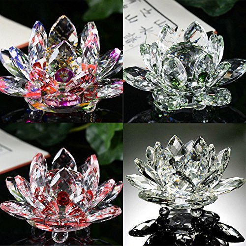 Inverlee Lotus Crystal Glass Figure Paperweight Ornament Feng Shui Household Decor Collections (D)