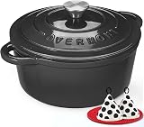 Overmont 26cm Enamelled Cast Iron Round Casserole Dish Lid Graphite Gray