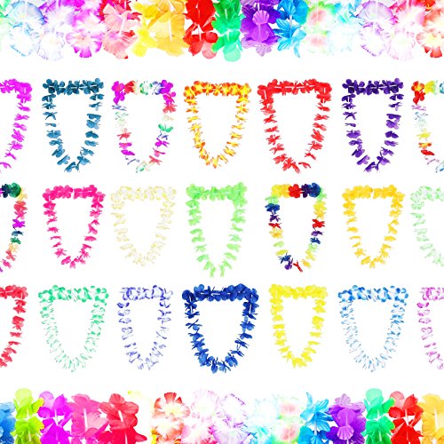 Hawaiian Leis Luau Bulk 50 Pack Flower Necklaces - Colorful Variety of Simulated Silk Hawaii Lei Theme Party Decoration Kit Supplies for Tropical Themed Parties, Durable Faux Flower Party Favors