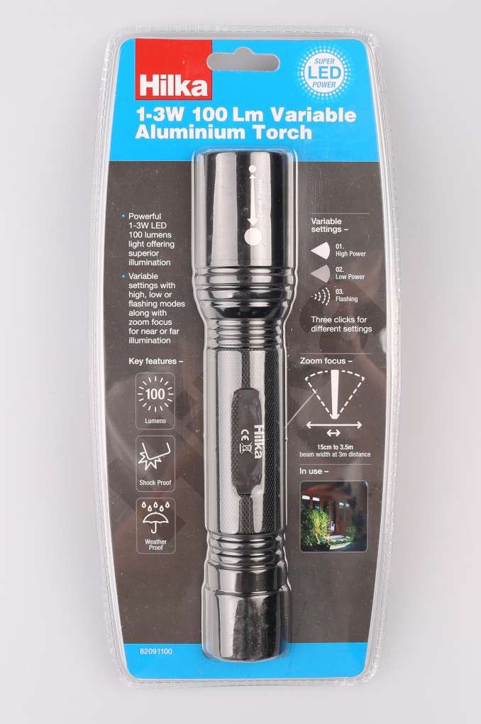 Hilka 82091100 1 - 3 W 100 lm Variable Aluminium Torch