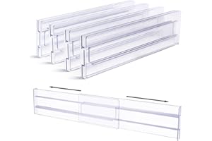 Flyxiregg Drawer Dividers Organizers 4 Pack, Adjustable 3.2" High Expandable from 12.2-21.4" Kitchen Drawer Organizer, Clear Plastic Drawers Separators, Installed by Double-sided Tape (4 pack)