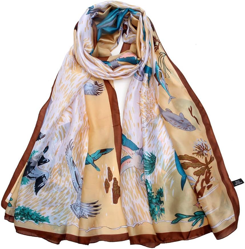Silk Like Scarf Large Satin Headscarf Fashion Dolphin Wrap Neck Scarves for Women Ginger