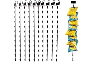 AIWFL 10 Pack Metal Hanging Merchandise Strips with Hooks, 30.7" Snack Rack Chips Bag Holder with 12 Clips, Chip Rack Display Stand with Label Header for Retail Display