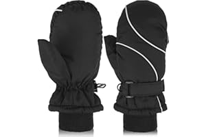 MENOLY Toddlers Kids Winter Waterproof Windproof Mitten Gloves Outdoors Cold Weather Mittens for Little Girls Boys