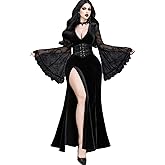 InGoticos Women Gothic V Neck Sexy High Slit Witch Sleeve Wedding Dark Goth Dress