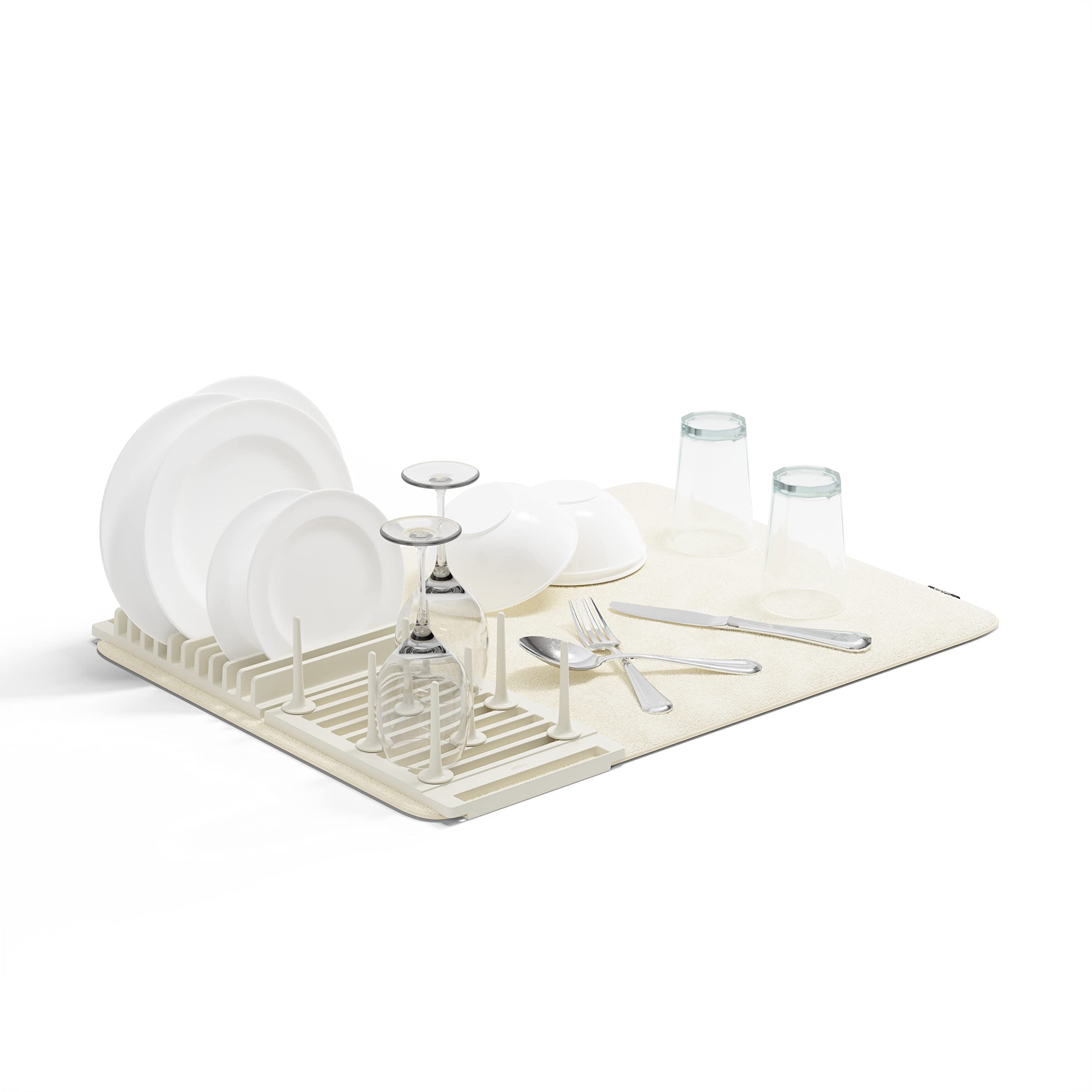 Photo 1 of Umbra Udry Rack and Microfiber Dish Drying Mat-Space-Saving Lightweight Design Folds Up for Easy Storage, Standard, Linen