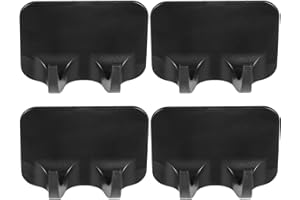 FAVOMOTO 4pcs Punch-Free Double Prong Wall Hooks Black Adhesive Clothes Hangers for Bathroom Door Towel Robe