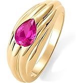 PAVOI 14K Gold Plated Chunky Colored Gemstones Statement Ring for Women | Blue Pink Green Pear Cubic Zirconia Stackable Wave Texture Bands