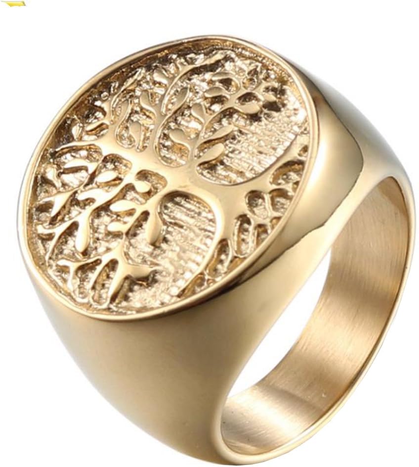 HIJONESMen's Stainless Steel Vintage Tree of Life Signet Ring Non-allergenic