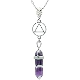 The Token Shop Amethyst Crystal AA Necklace with Alcoholics Anonymous Circle Triangle Symbol Charm | Gemstone Jewelry Sobriety Gift for Women in Recovery