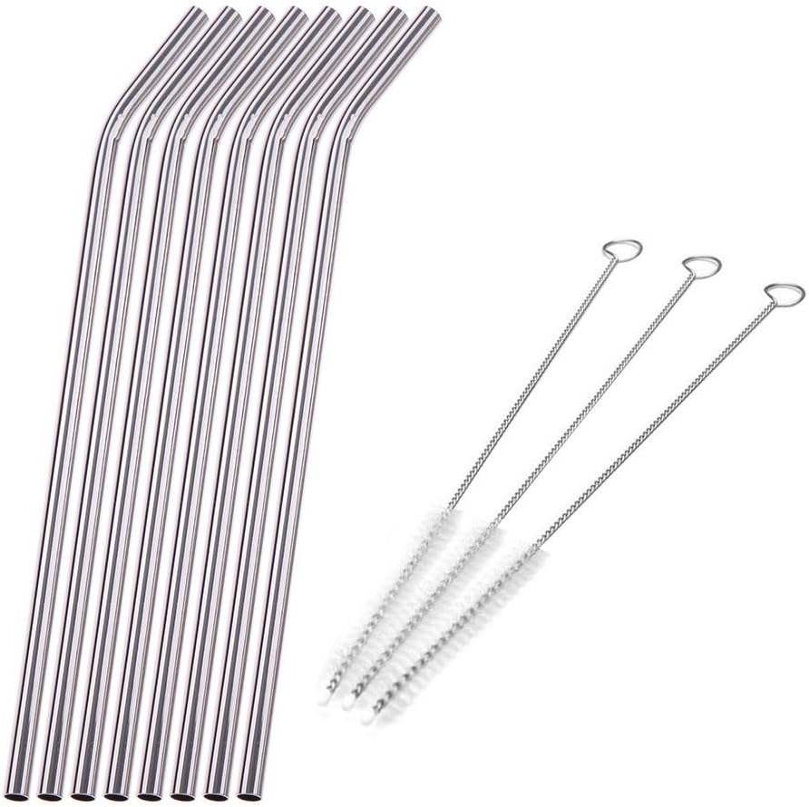 Hermosapoty Straw 8Pcs Stainless Steel Metal Drinking Straw Straws with 3 Cleaner Brush Kit