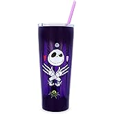 Disney The Nightmare Before Christmas Purple Stainless Steel Travel Tumbler With Lid and Straw | Holds 22 Ounces