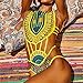 Letiane Women's African Tribal Print Bikini High Cut Monokini One Piece Swimsuit Backless Swimwear (S, Yellow)