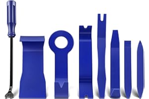 FlyCoco Auto Trim Removal Tool Kit Blue, 8PCS No Scratch Plastic Pry Tools, Ergonomic Design Car Interior Remover Fastener Set Clip for Vehicle Door Panel Audio Dashboard Dash Window