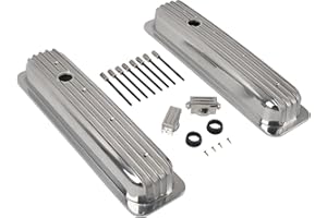 TBAPFS Valve Covers Short Polished Finned Center Bolt Compatible with Small Block Chevy Retro Vortec 5.0 5.7 350