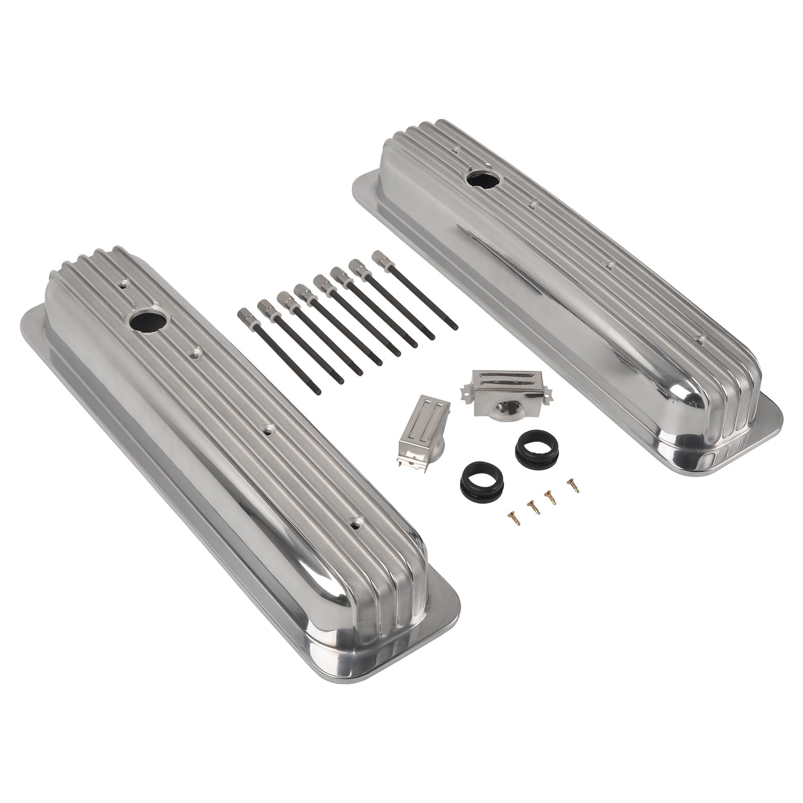 Photo 1 of **MISSING GASKETS***TBAPFS Valve Covers Short Polished Finned Center Bolt Compatible with Small Block Chevy Retro Vortec 5.0 5.7 350