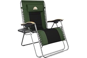 Colegence 33In Wide XXL Zero Gravity Chair Support 400 LBS, Oversized Heavy Duty Adjustable Anti Gravity Lounger with Cup Holder,Folding Outside Recliner for Beach,Camping,Lawn,Patio,Outdoor(Green)