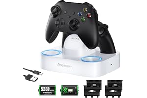 NEWDERY Controller Charger Station for Xbox, 2x5280mWh Rechargeable Battery Packs for Xbox One/Series X|S Controller, Dual Charging Dock for Xbox Controller with 4 Battery Covers-White
