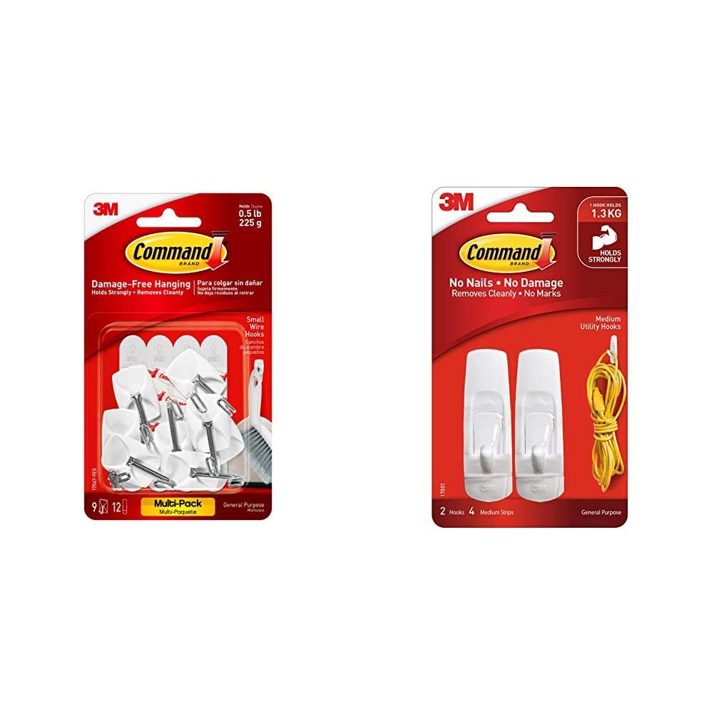 Command Small & Medium Wire Hooks Value Pack - 15 Hooks & 24 Adhesive Strips, Holds Up to 1.3 kg