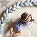 LOAOL Baby Crib Bumper Knotted Braided Plush Nursery Cradle Decor Newborn Gift Pillow Cushion Junior Bed Sleep Bumper (2 Meters, White-Gray-Blue)