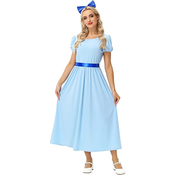 red white blue dress women Peter Pan long dress Wendy cosplay. — Adilsons