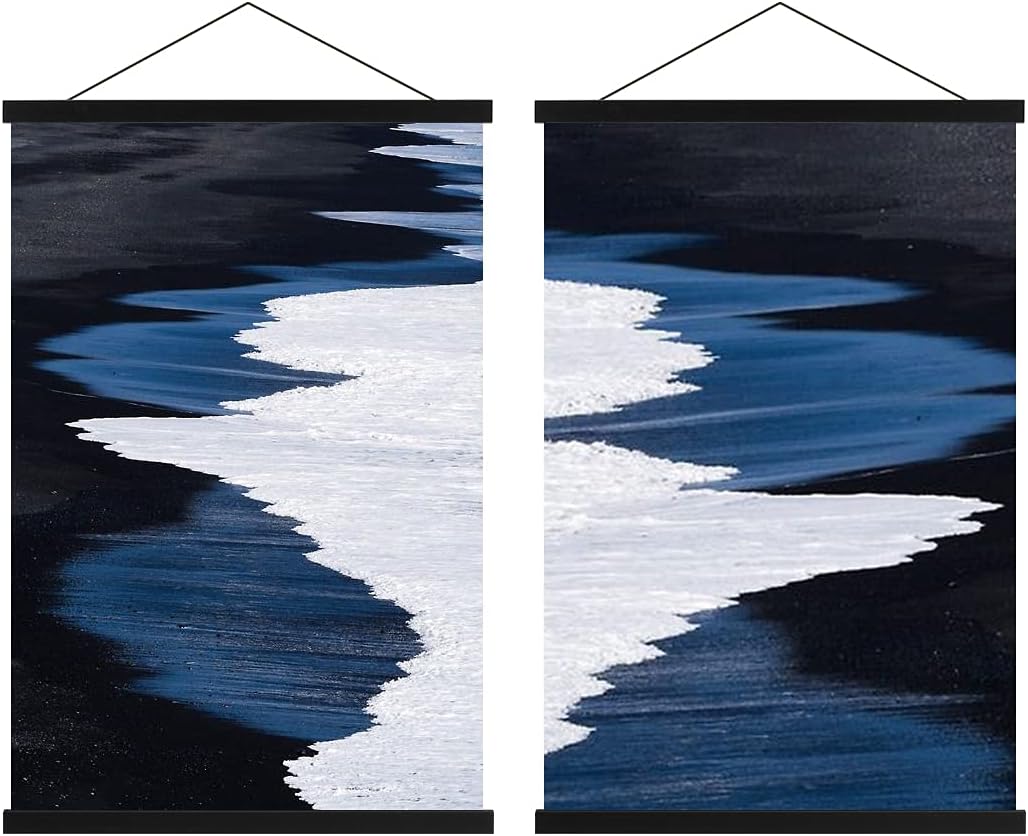 Wall Décor - Ywlake Magnetic Poster Hanger, 12x18 12x16 12x24 Poster Frame Wood Wooden Magnet Print Posters Dowel Scroll Hanger Hangers Hanging Kit for Walls Map Canvas Artwork (Black, 12