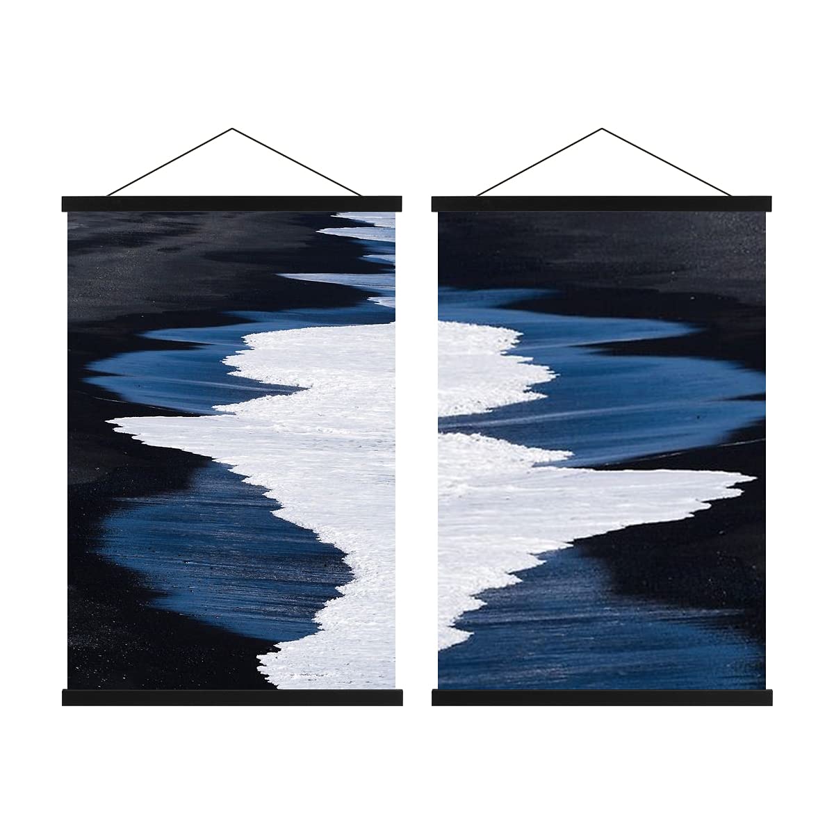 Sanauto A3 Poster Frame Hangers 30cm, Magnetic Wooden Poster Hanger Rails Magnet Frame Hanging Kit for 30x42 Landscape Large Size Wall Map (30cm,Black,2 Packs)