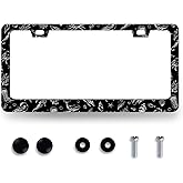Black White Sea Animals License Plate Frame Shell Seahorse License Plate Holders Ocean Funny Stainless Steel Car Bracket 2 Holes With Screws Universal Auto Accessory License Plate Frames 6.2x12.2 Inch