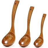 3 Pack Wooden Ladles for Serving Spoon Soup Ladle Wood Spoons for Cooking Ladel Large Spoon Kitchen Tools Ladles Big Spaghetti Spoon Laddle Non Toxic Soup Spoons Teak deep Ladle