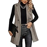 HrreBro Long Vest for Women Sleeveless Tweed Jacket Blazer Fall Winter Herringbone Casual Cardigan Outerwear