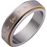 HIJONES Men's Stainless Steel Buddhist Mantra Ring | Gold, Spinner Lucky Ring
