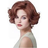 Rugelyss Ginger Short Wavy Wigs with Bangs Curly Auburn Hair Wig Synthetic Wigs for Women for Cosplay or Halloween