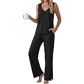 PrinStory Womens Pajama Sets Soft Knit Pjs 2 Piece Sleeveless Pajama Set Summer Lightweight Pj with Pockets