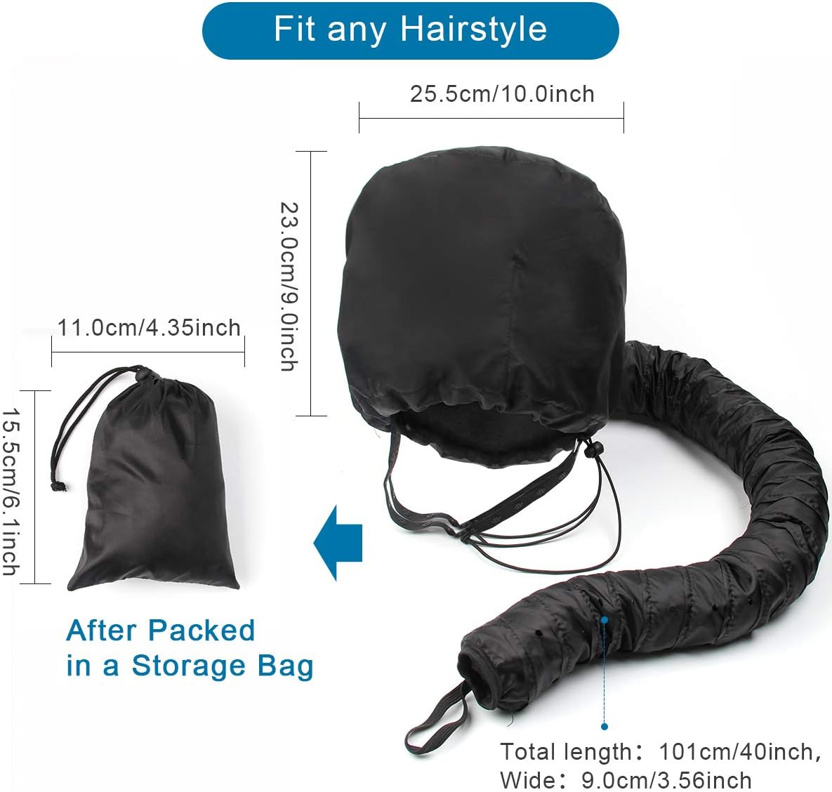 Upgraded Bonnet Attachment, Adjustable Hood Hair Dryer Hat with Extended Hose Length (Black) - Image 4