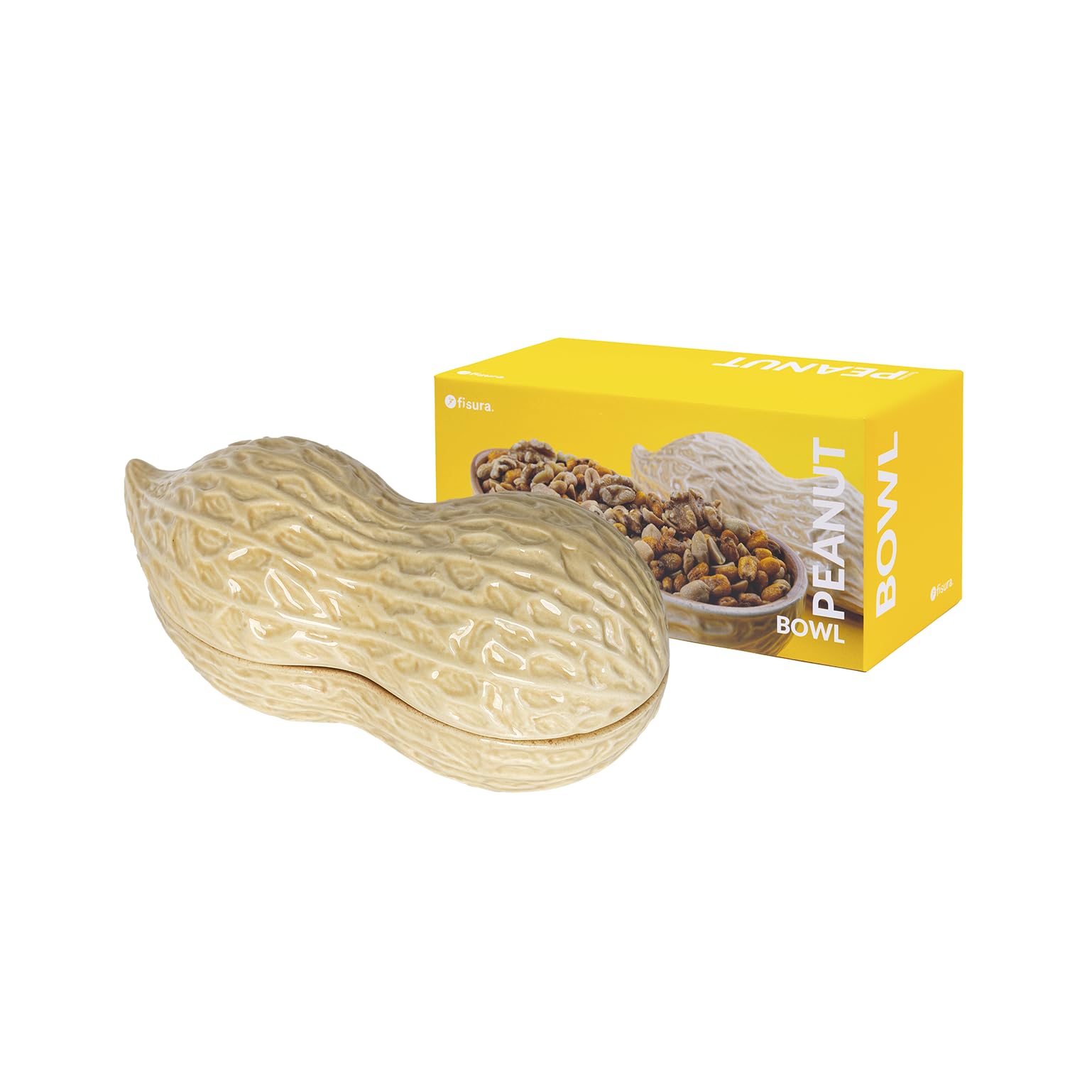 Fisura Peanut Bowl, Original Snack Bowl, 20 x 12 cm Ceramic, Brown, Rustic, Textured, 0.5 kg Capacity