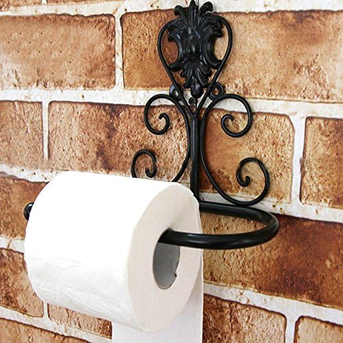 iHappy Vintage Black Iron Toilet Paper Towel Roll Holder Bathroom Wall Mounted Rack