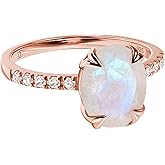 Moon Magic | Authentic Rainbow Moonstone Ring, Rose Quartz, Obsidian, Multi Color/Real 925 Sterling Silver | 18k Rose Yellow Gold Birthstone Rings for Women/Genuine Gemstones
