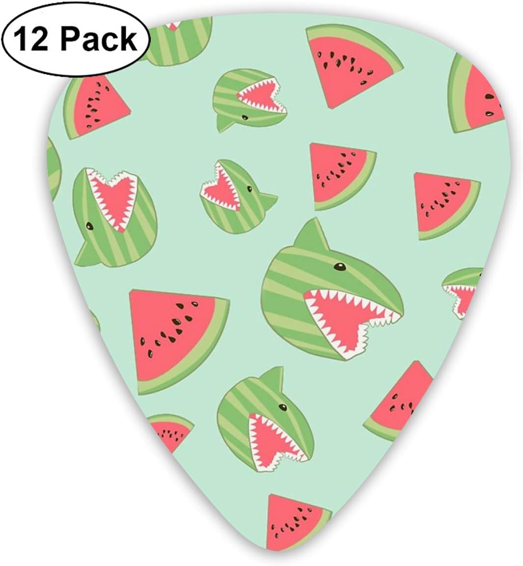 Premium Guitar Pick, Semi-Round Guitar Paddles for Acoustic Electric And Bass Guitars, Music Lovers, 0.46mm/0.71mm/0.96mm (Funny Watermelon Shark Mint Green Guitar Picks, 12 Pack)