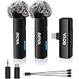 BOYA BOYALINK A2 Wireless Lavalier Microphone for iPhone/Android/Camera Vlogging, All-in-One Lapel Dual Mic System & Lightning & USB-C Inputs for Smartphones/DSLR YouTube Facebook Live