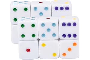 Jumbo Dice, 12 Pack Large Dice, 25mm Jumbo with White Base & Colorful Dot for Easy Reading, Board Games, Math Teaching, Game 