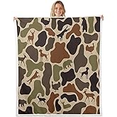Erosebridal Deer Bear Fleece Blanket Throw 50"x60" Camo Warm Plush Sherpa Blanket Hound Turkey Wolf Army Print Fuzzy Plush Throw Brown Farmhouse Camouflage Room Decor