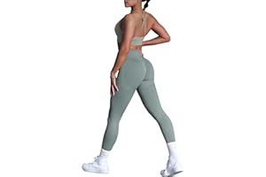 FRESOUGHT Workout Sets for Women 2 Piece Ribbed V Neck Adjustable Shoulder Strap Sports Bra High Waist Yoga Shorts Outfits