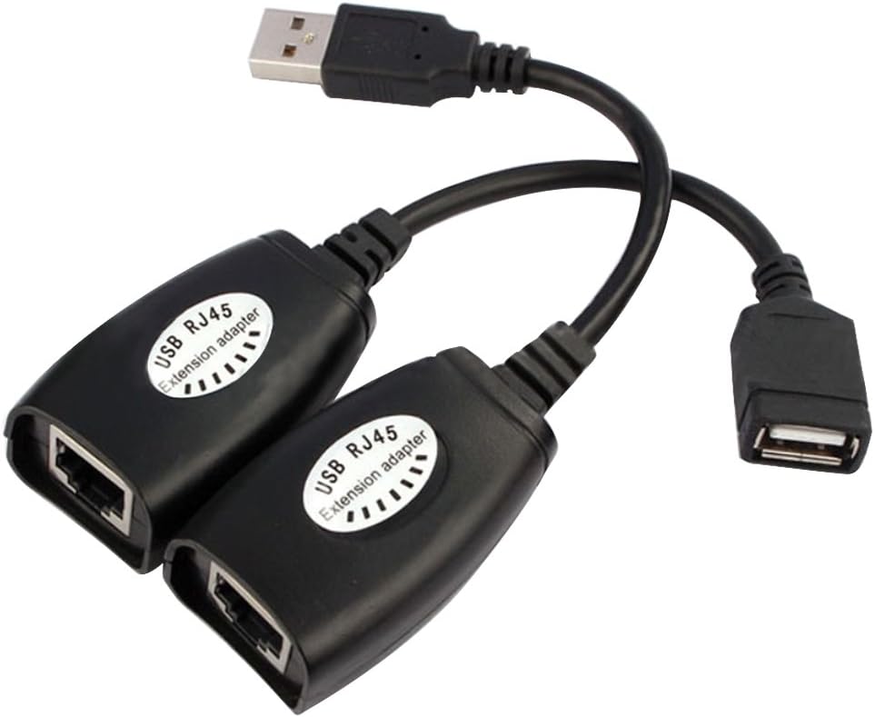 Vococal 2 Pcs USB to RJ45 LAN Cable Extension Adapter Extender Over Cat5 RJ45 Cat6 Patch Cord Black