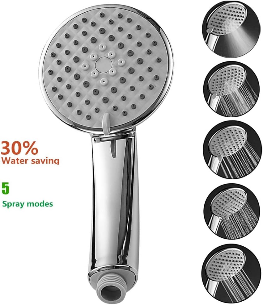 YLLHK Shower Head, 5-Function High Pressure Water Saving(30%) Handheld Shower with Powerful Spray Against Low Pressure with Cleaning Silica Gel Nozzles, Chrome Finish ABS Body