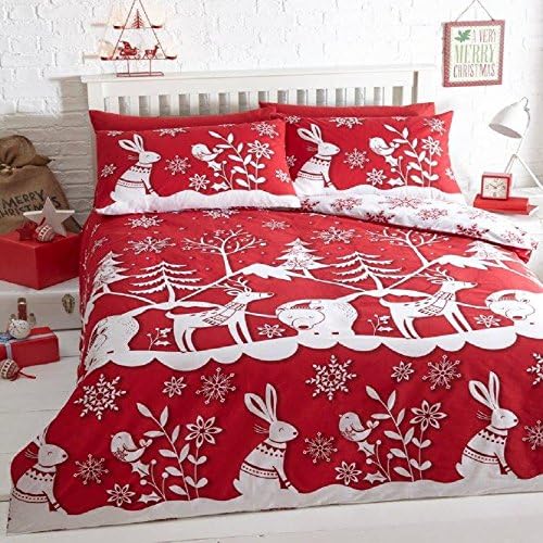 Festive Polyester Cotton Blend Duvet Cover Bedding Set - Mountain Snow Duvet Red - UK King